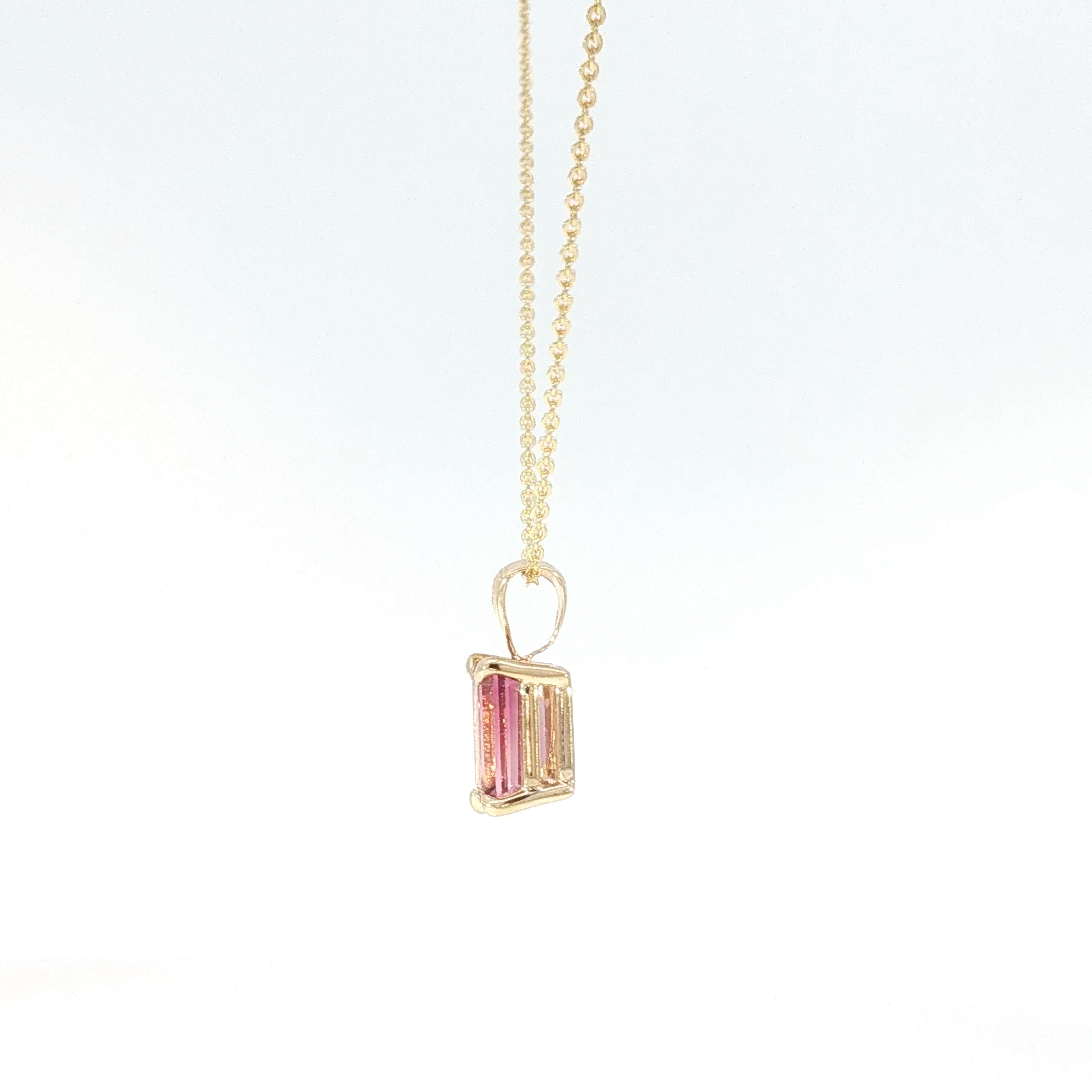 Emerald-Cut Pink Tourmaline Pendant Necklace in Yellow Gold