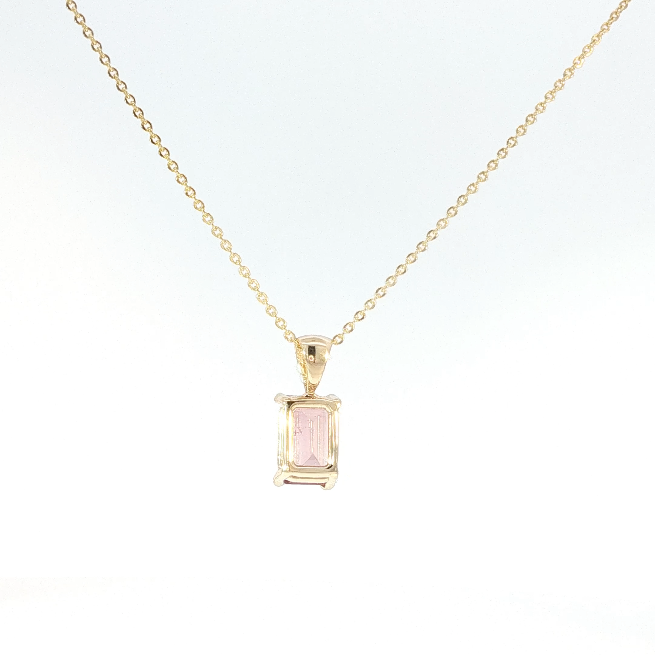 Emerald-Cut Pink Tourmaline Pendant Necklace in Yellow Gold
