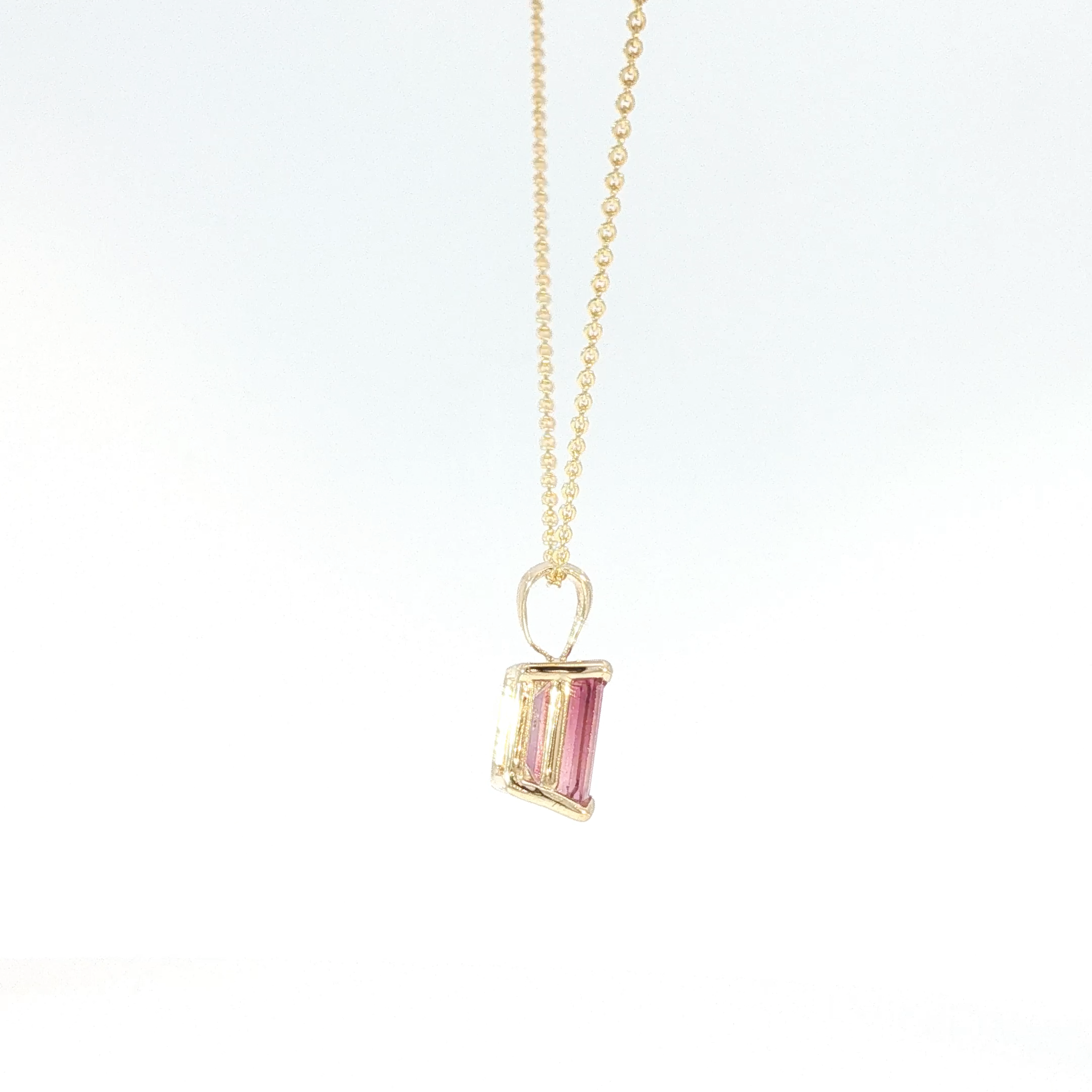 Emerald-Cut Pink Tourmaline Pendant Necklace in Yellow Gold
