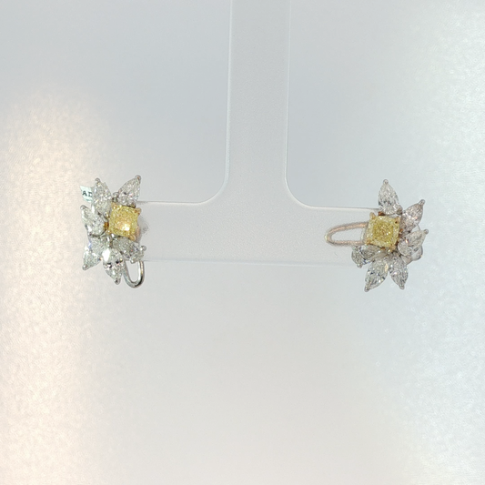 Fancy Intense Yellow Diamond Cluster Earrings in White Gold