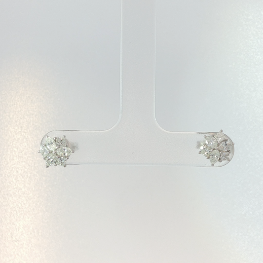 Diamond Floral Cluster Earrings White