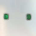 Load image into Gallery viewer, Emerald Cut Emerald Halo Stud Earrings in White Gold
