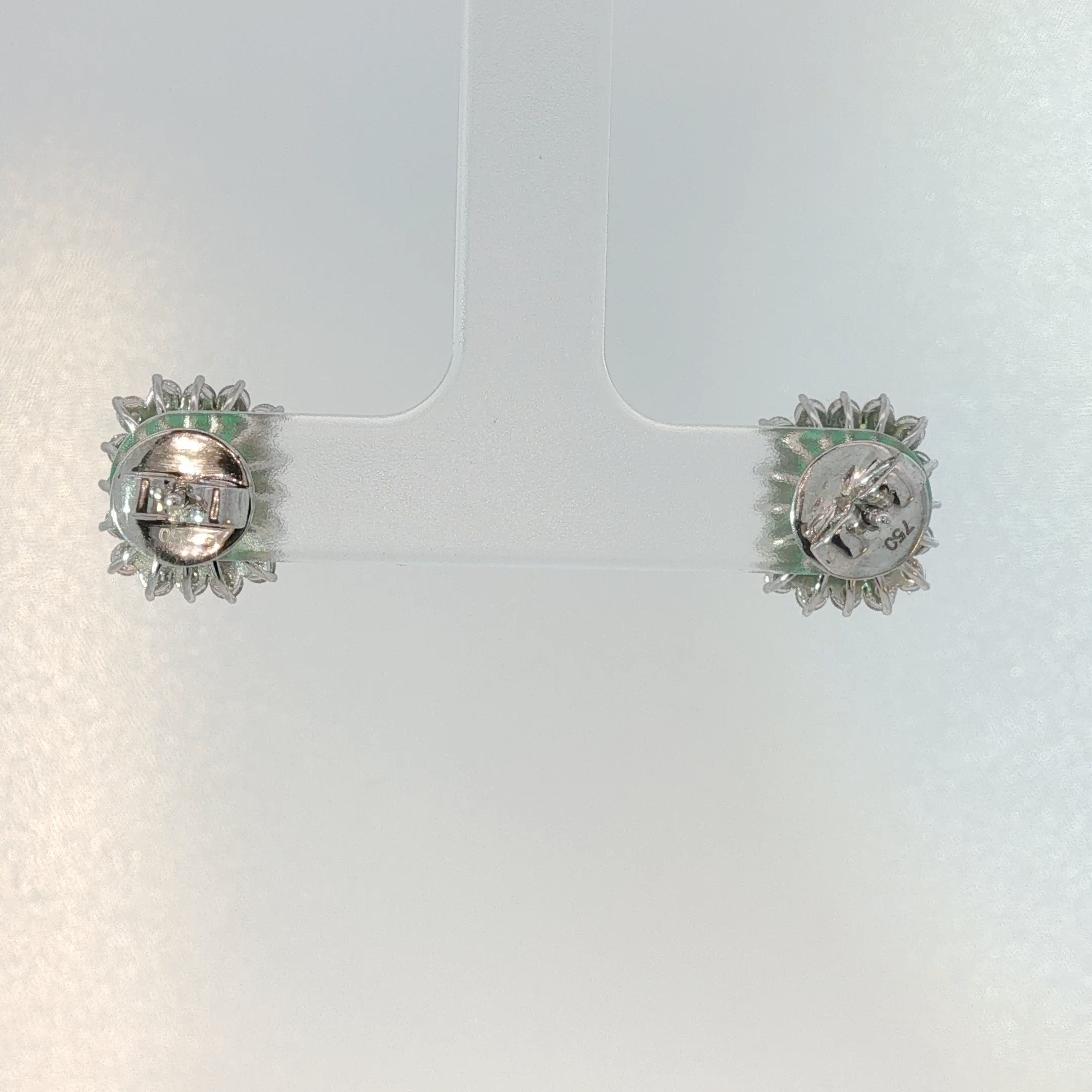 Emerald Cut Emerald Halo Stud Earrings in White Gold