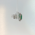 Load image into Gallery viewer, Emerald Cut Emerald Halo Stud Earrings in White Gold
