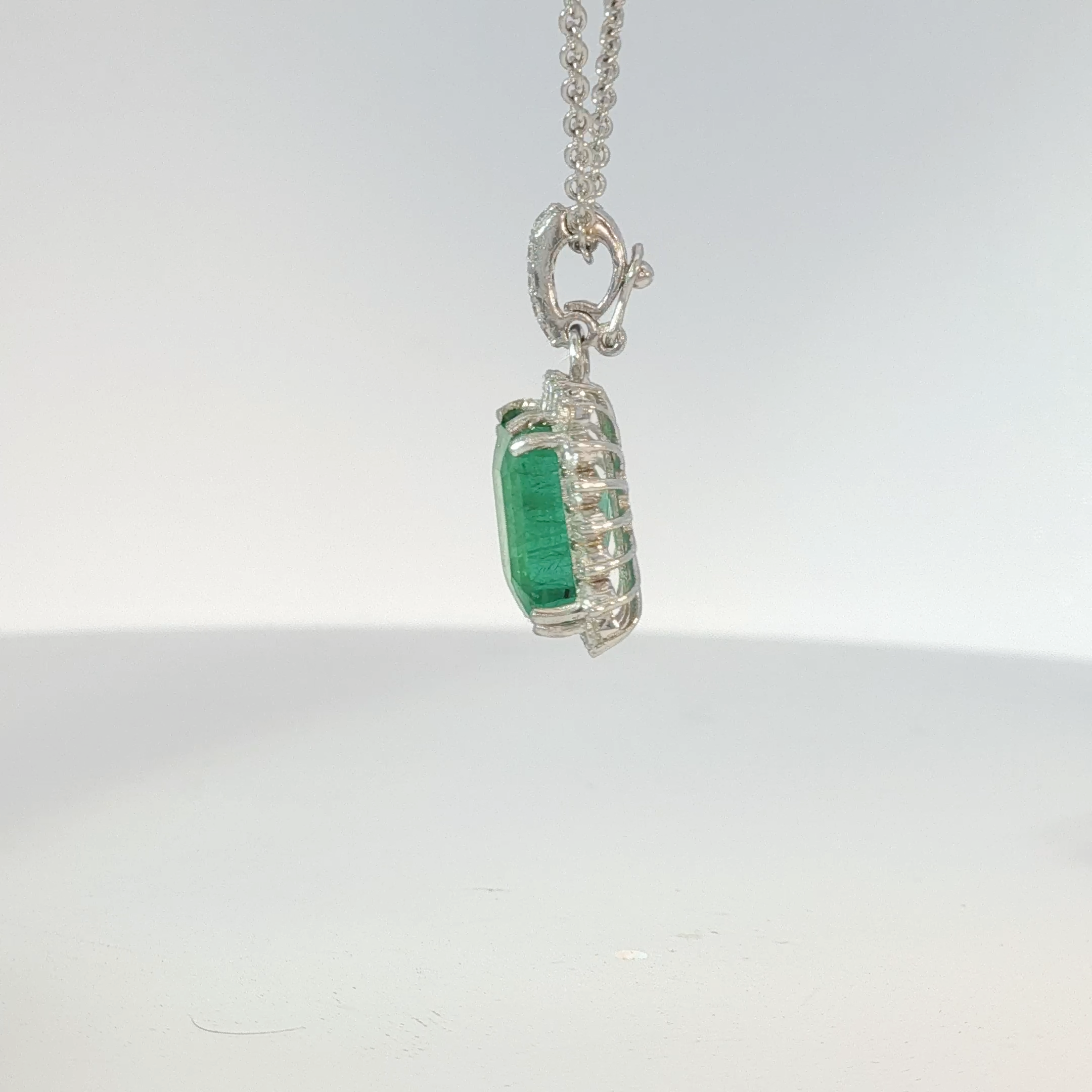 Emerald-Cut Emerald Halo Pendant