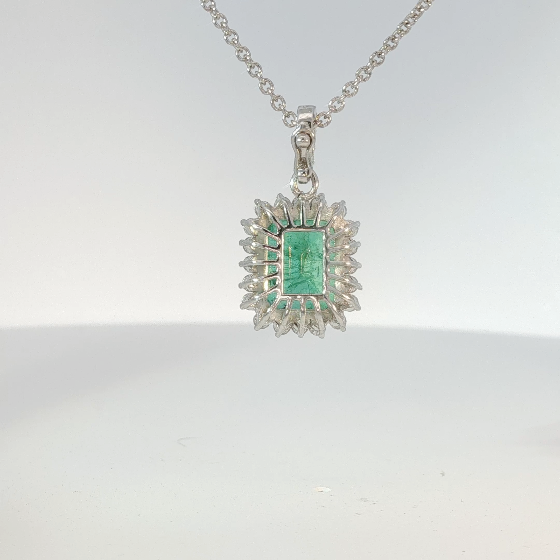 Emerald-Cut Emerald Halo Pendant