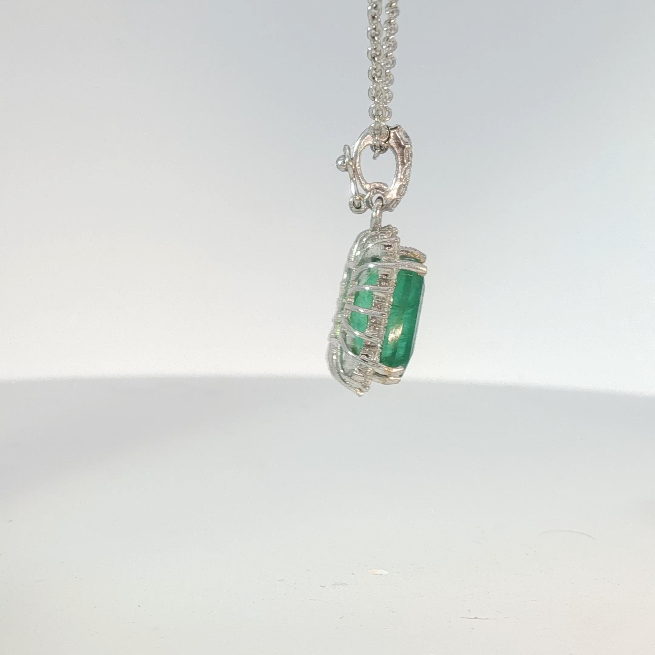 Emerald-Cut Emerald Halo Pendant
