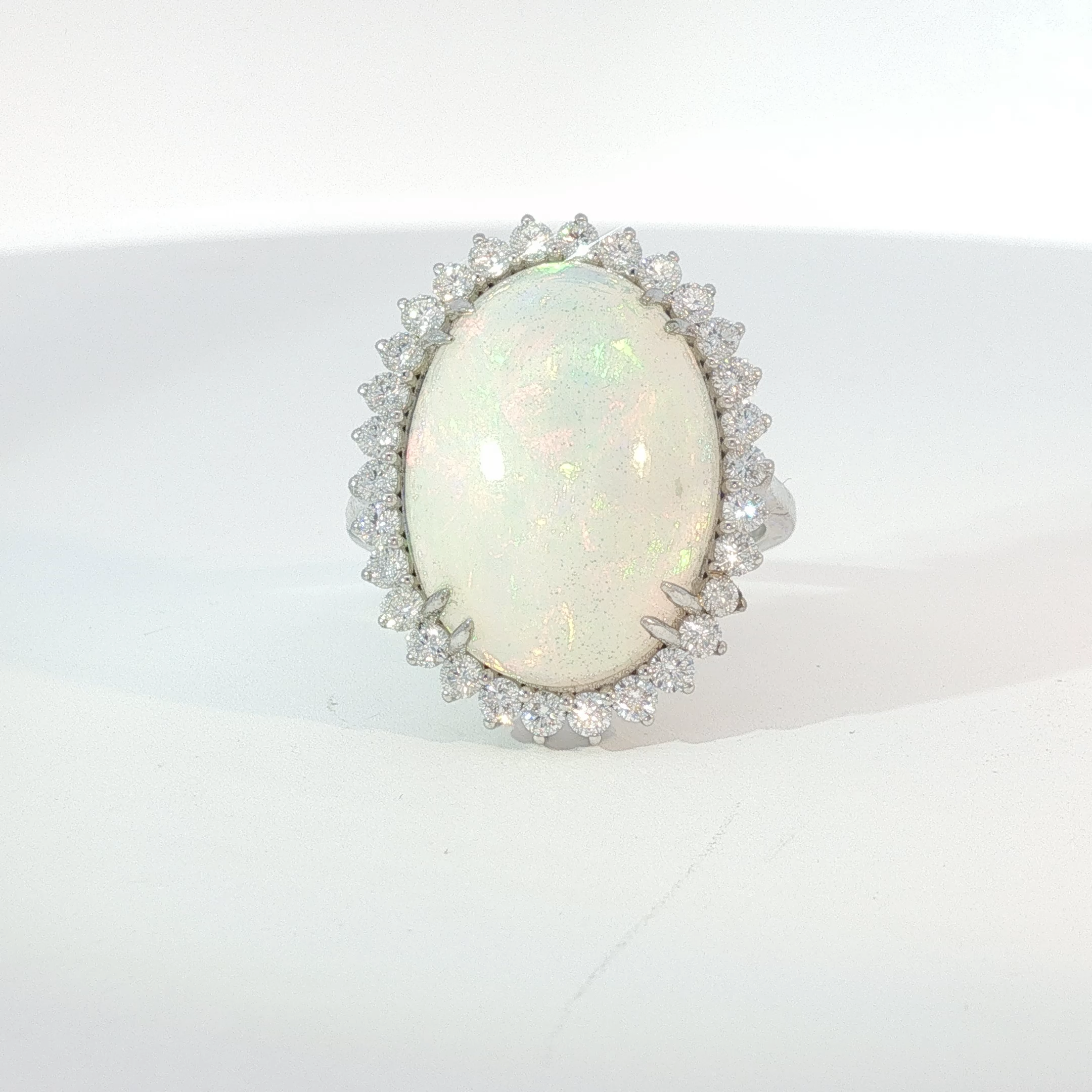 White Gold Oval Opal Halo Cocktail Ring