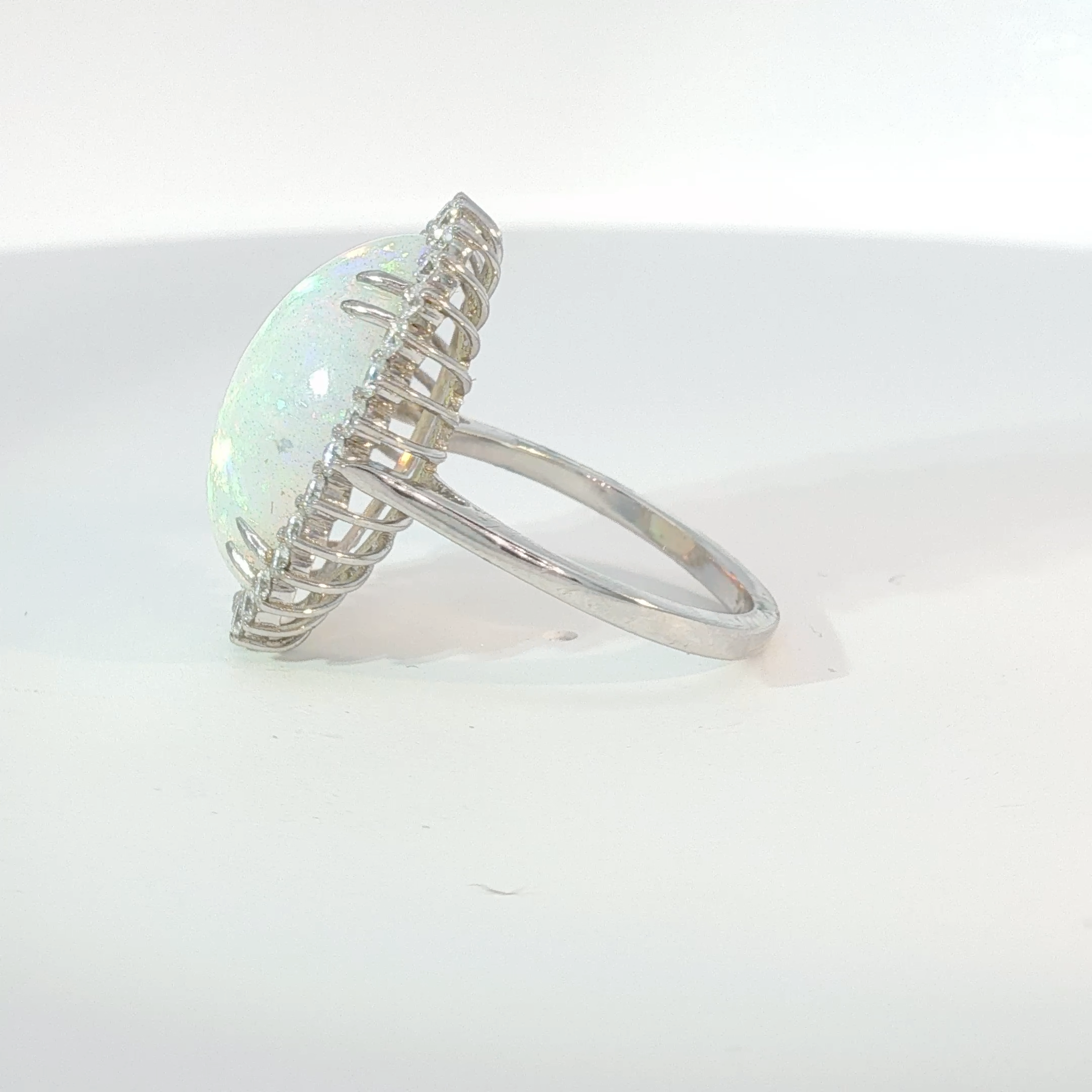 White Gold Oval Opal Halo Cocktail Ring