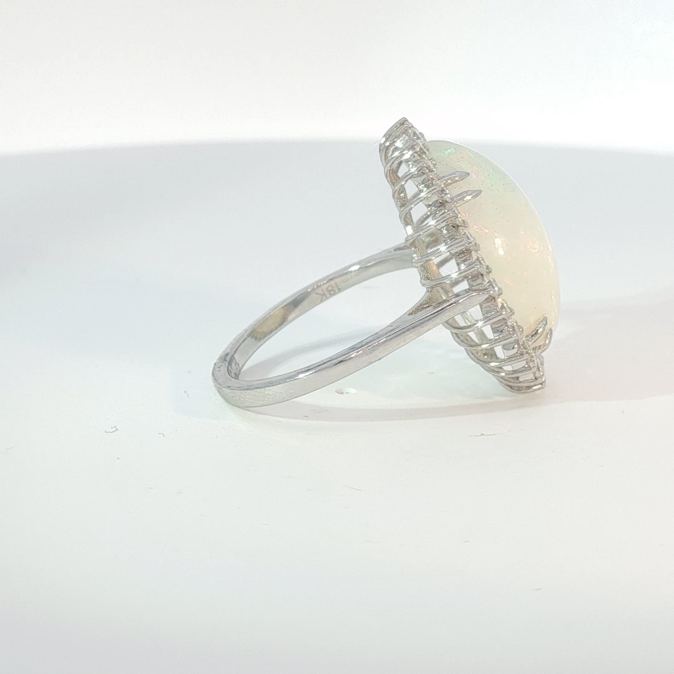 White Gold Oval Opal Halo Cocktail Ring