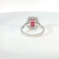 Load image into Gallery viewer, White Gold Red Ruby Cocktail Ring with Diamond Halo
