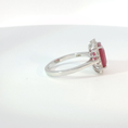 Load image into Gallery viewer, White Gold Red Ruby Cocktail Ring with Diamond Halo
