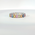 Load image into Gallery viewer, Multi-Color Sapphire Emerald Cut Eternity Ring in White Gold
