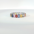 Load image into Gallery viewer, Multi-Color Sapphire Emerald Cut Eternity Ring in White Gold
