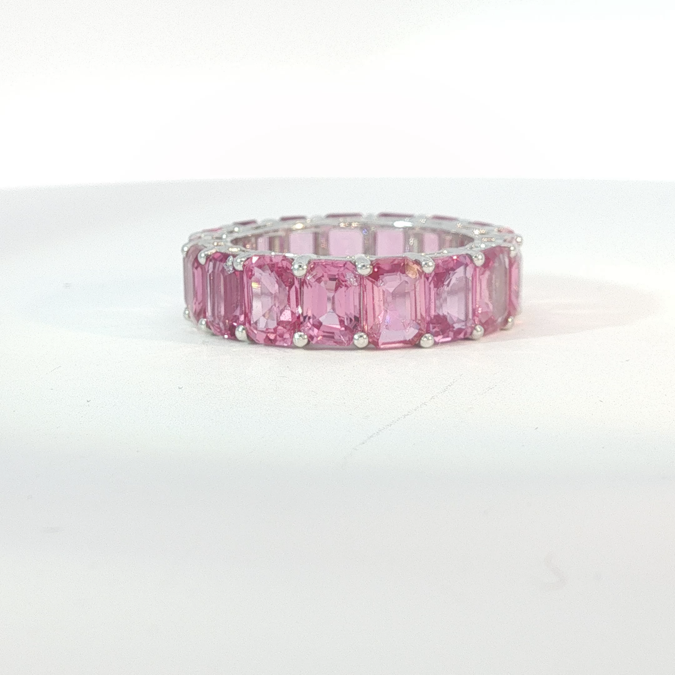 Emerald Cut Vivid Pink Sapphire White Gold Eternity Ring