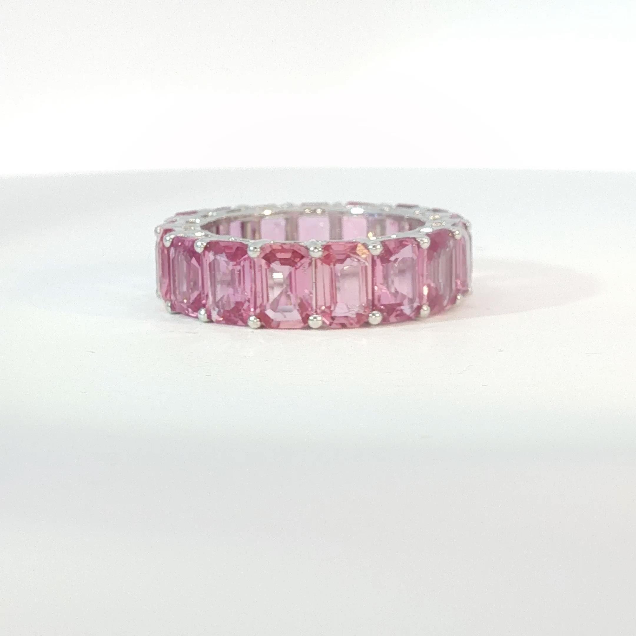 Emerald Cut Vivid Pink Sapphire White Gold Eternity Ring