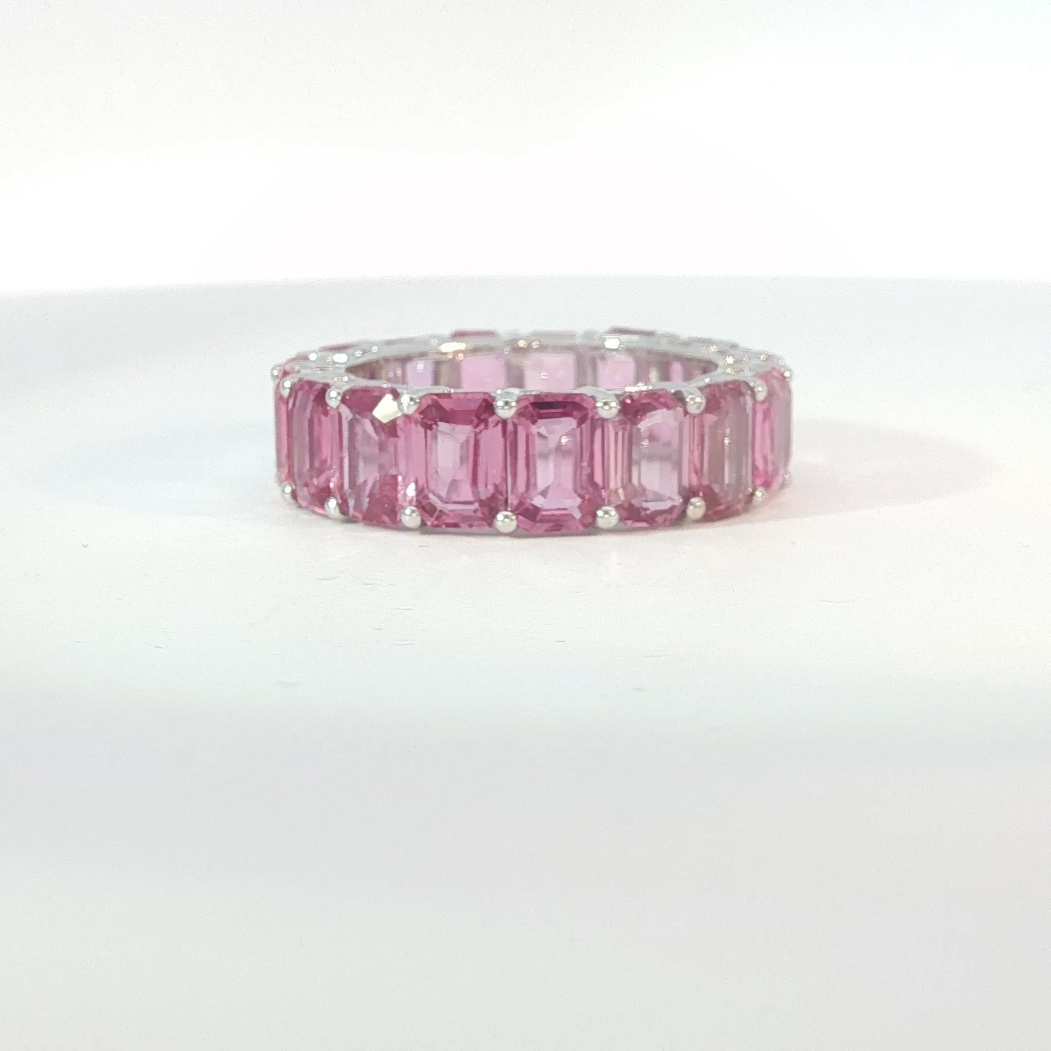 Emerald Cut Vivid Pink Sapphire White Gold Eternity Ring