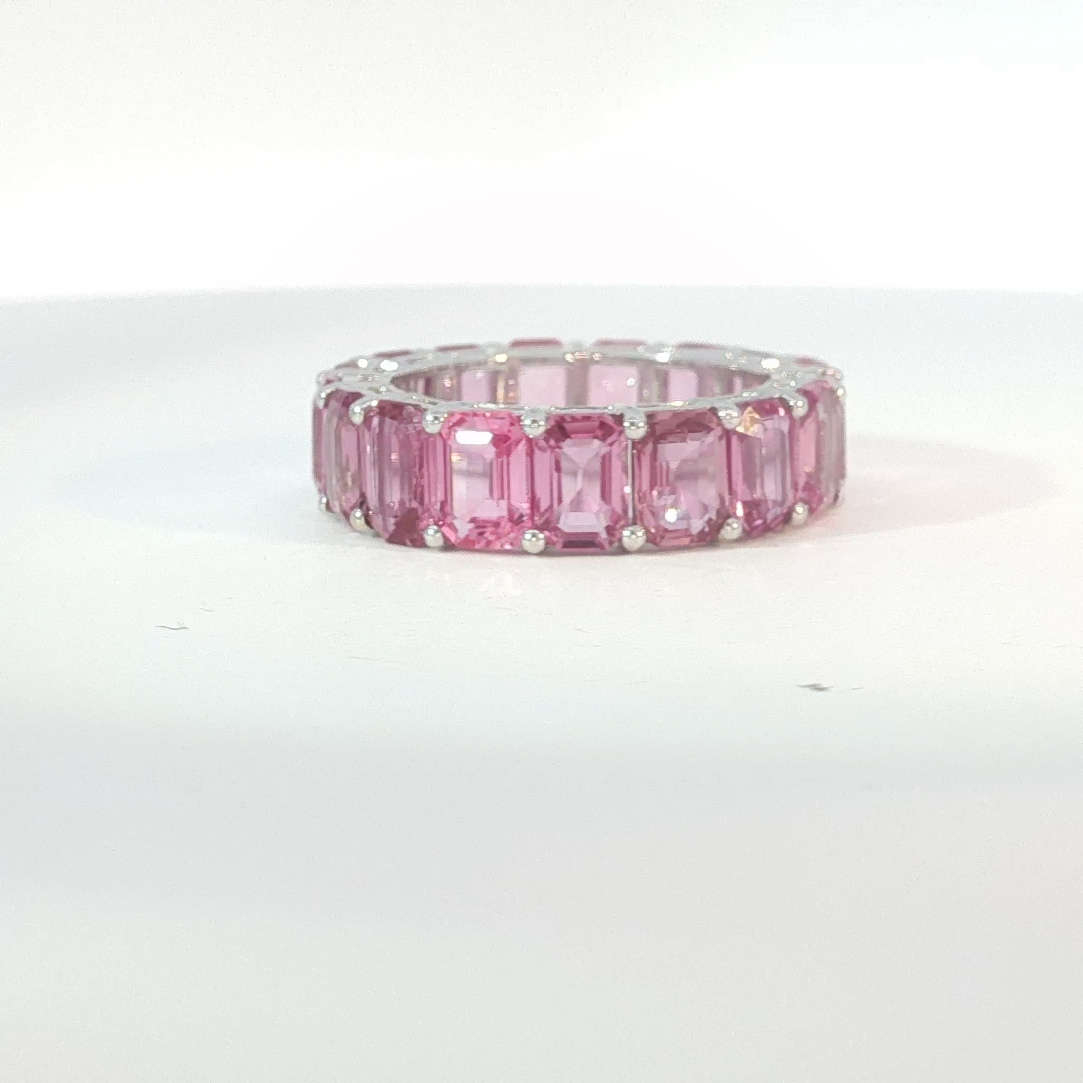 Emerald Cut Vivid Pink Sapphire White Gold Eternity Ring