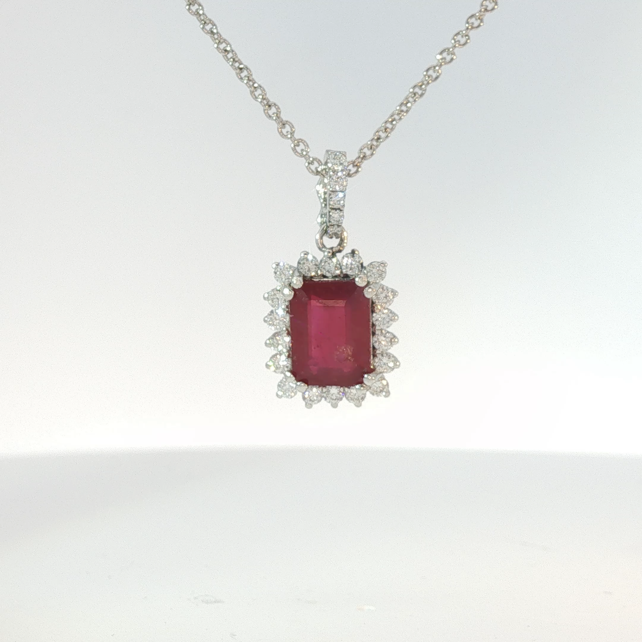 White Gold Ruby Halo Pendant
