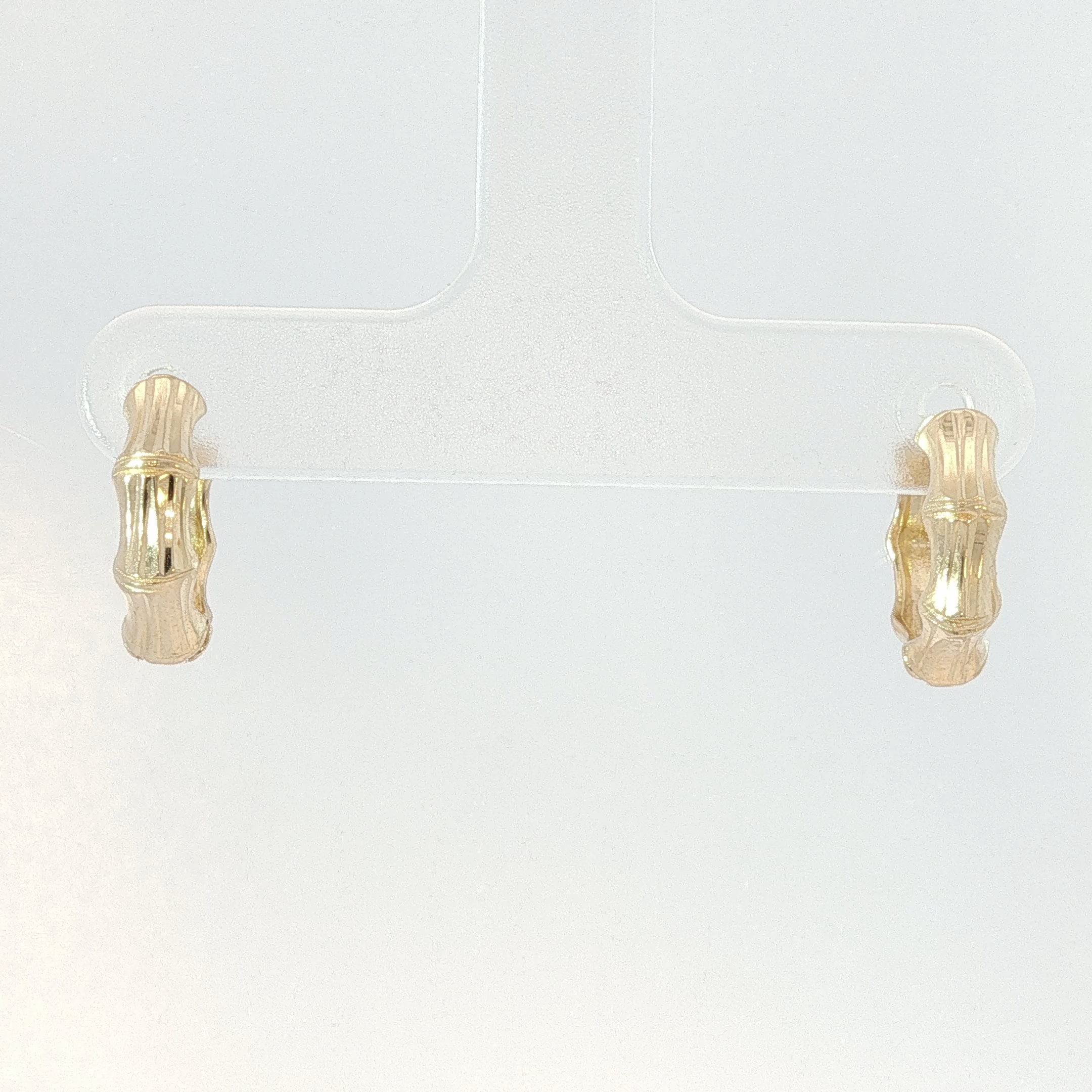 Yellow Gold Bamboo Textured Hoop Earrings