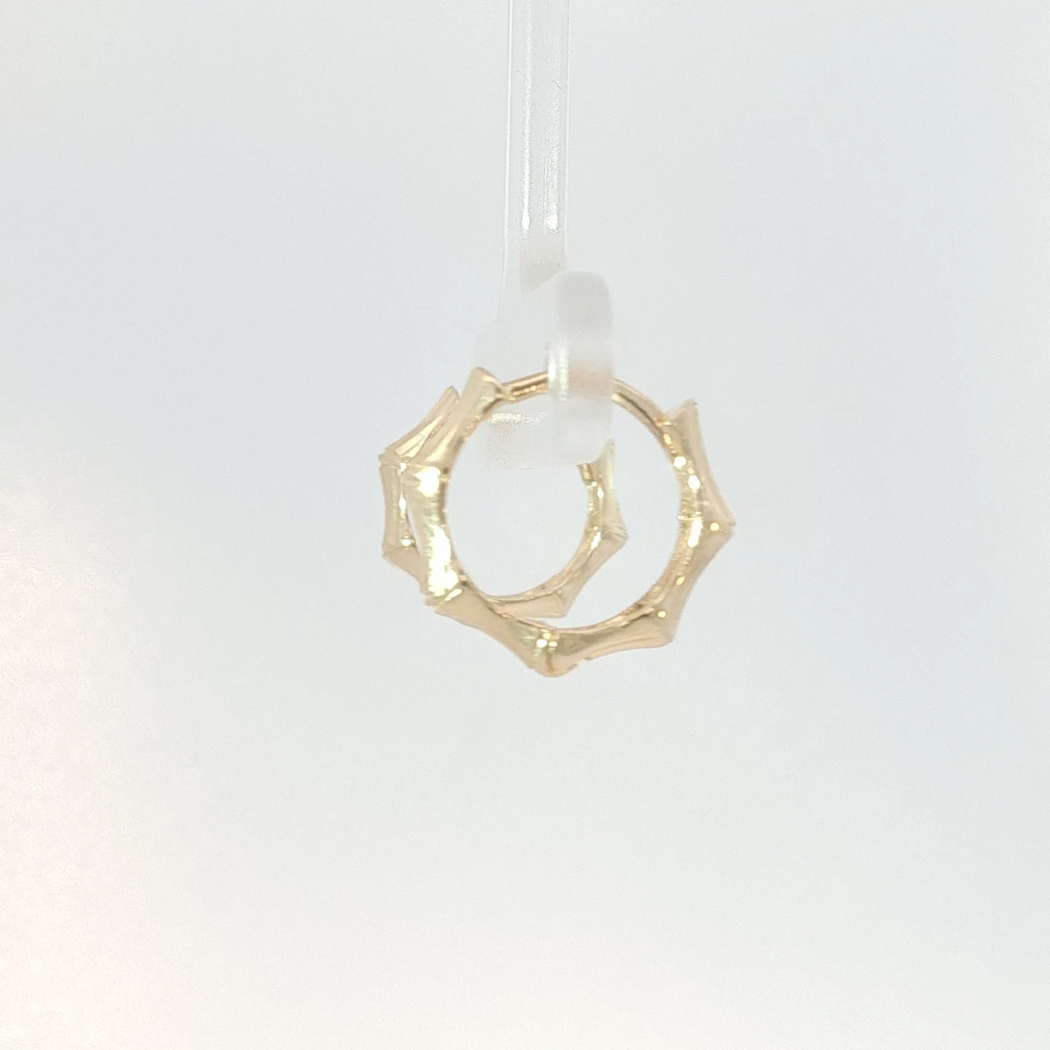 Yellow Gold Bamboo Textured Hoop Earrings