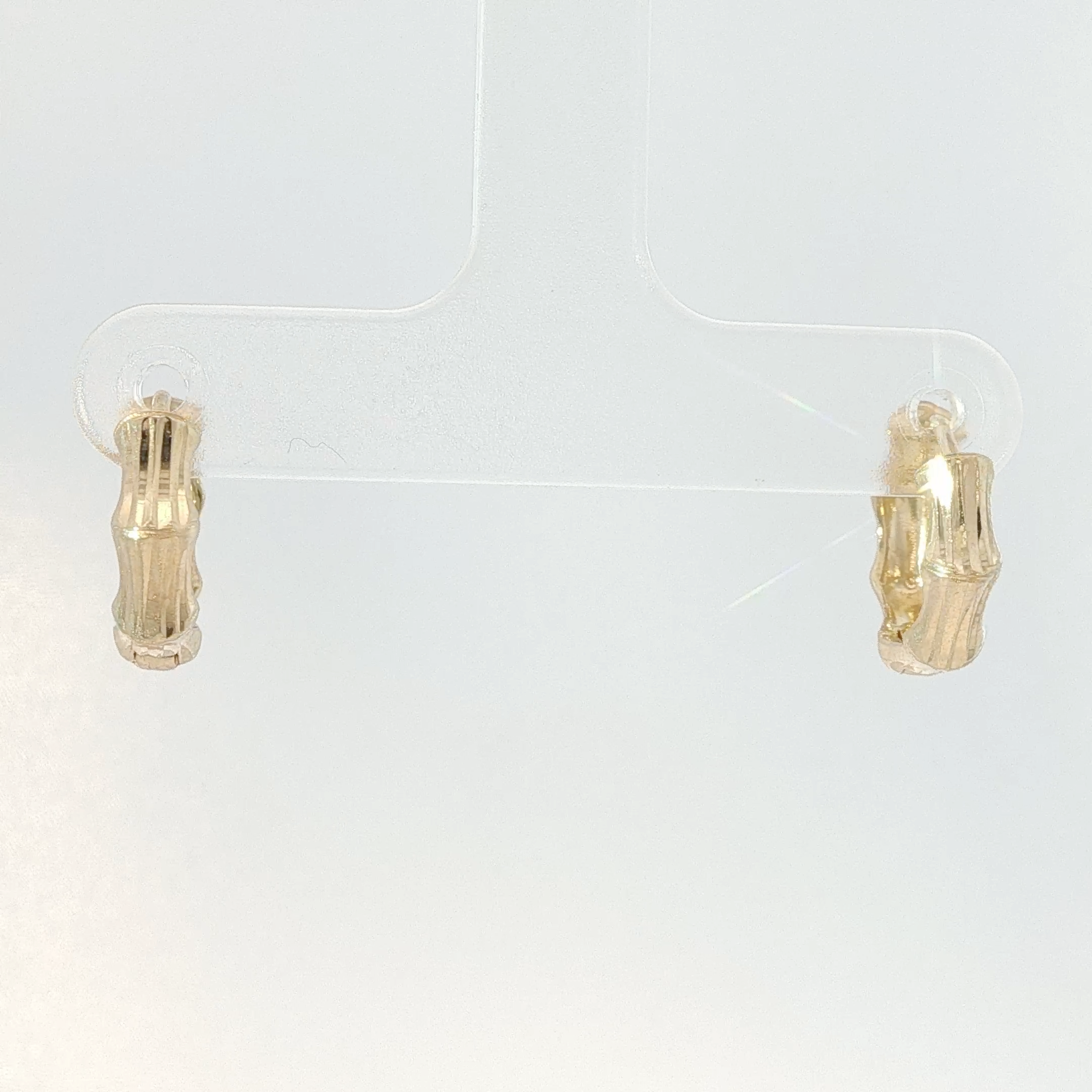 Yellow Gold Bamboo Textured Hoop Earrings