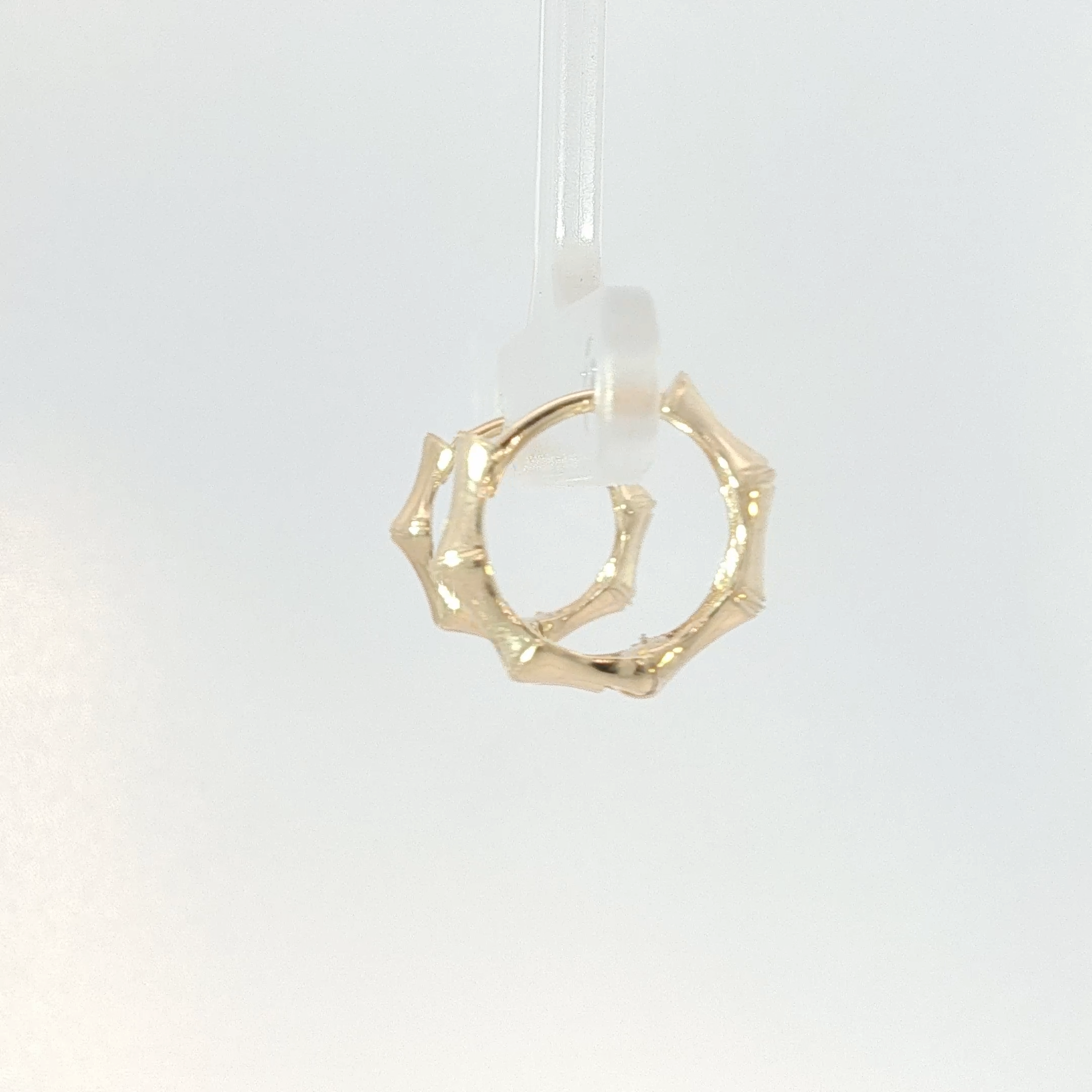 Yellow Gold Bamboo Textured Hoop Earrings