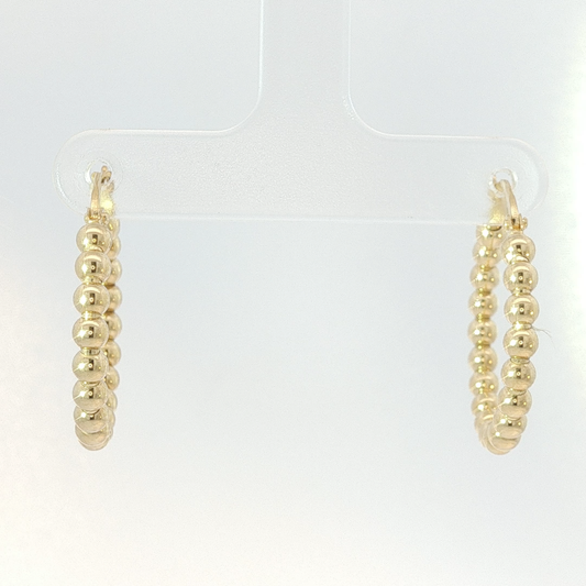 Beaded Yellow Gold Hoop Earrings