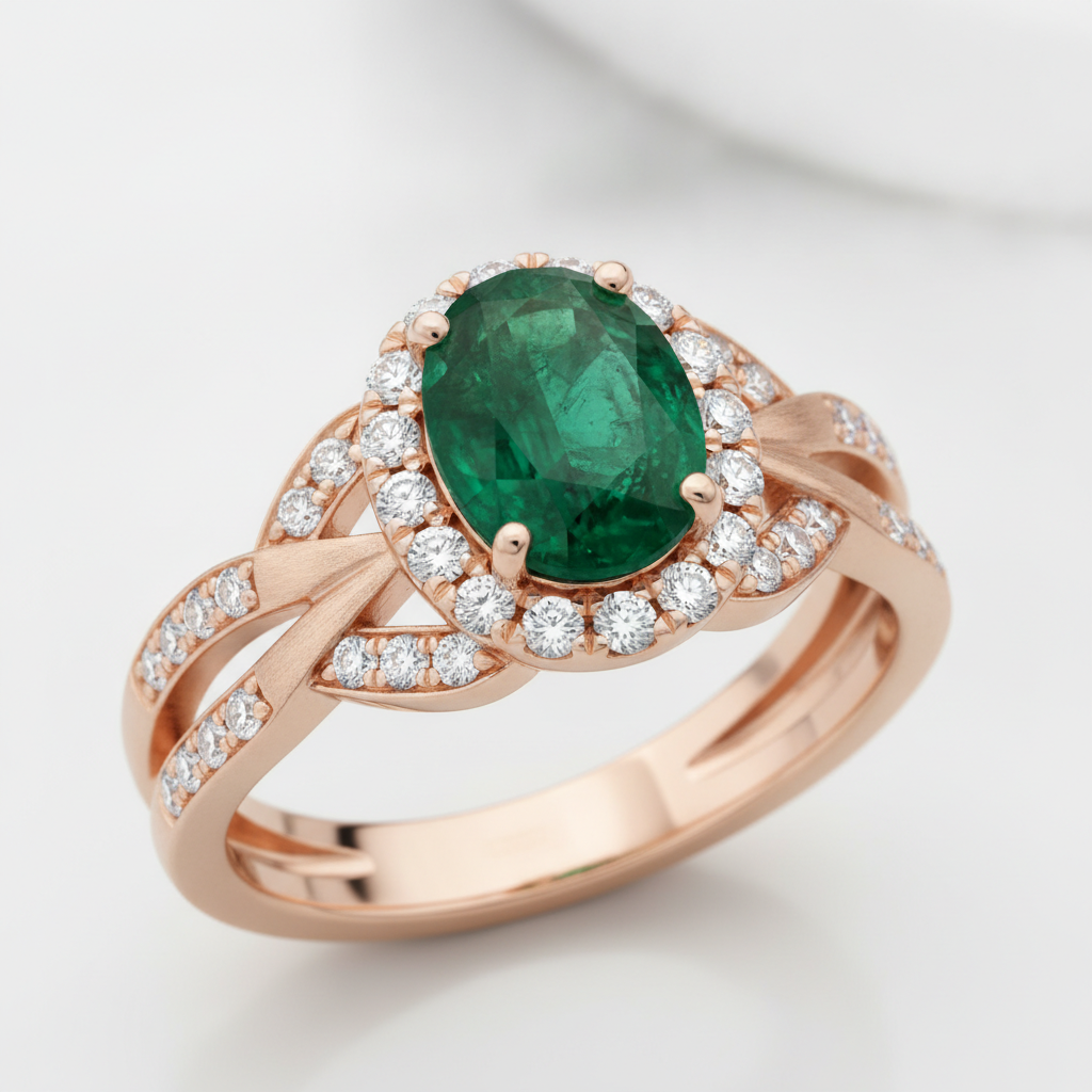 Custom 14K Rose Gold Emerald Ring