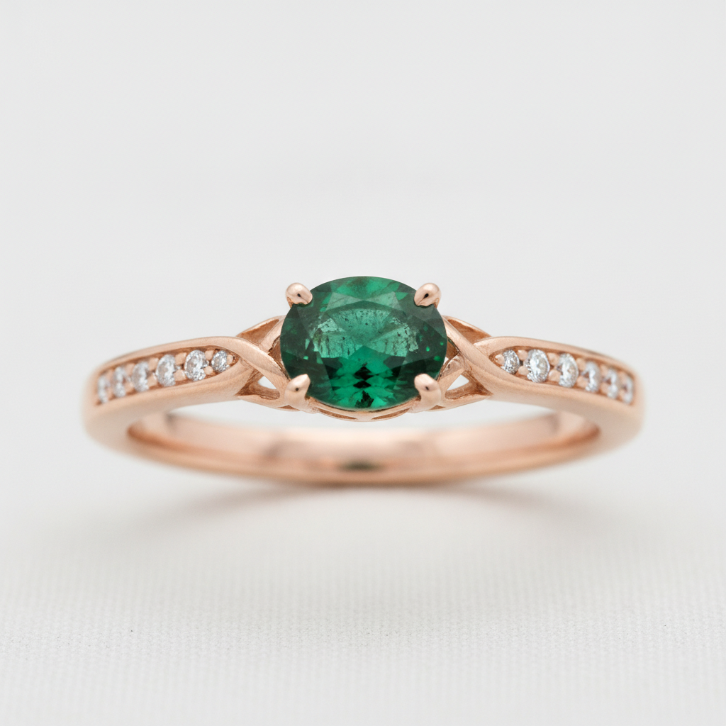 Custom 14K Rose Gold Emerald Ring