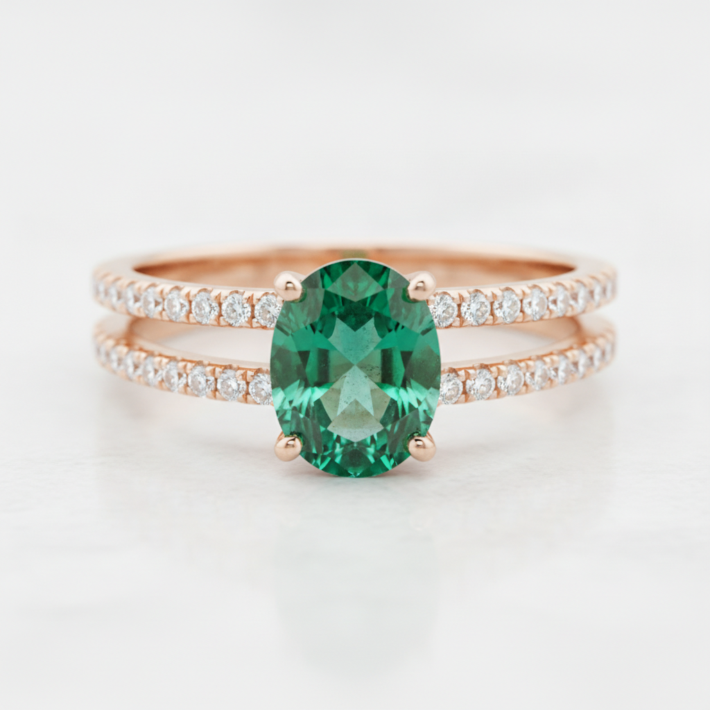 Custom 14K Rose Gold Emerald Ring