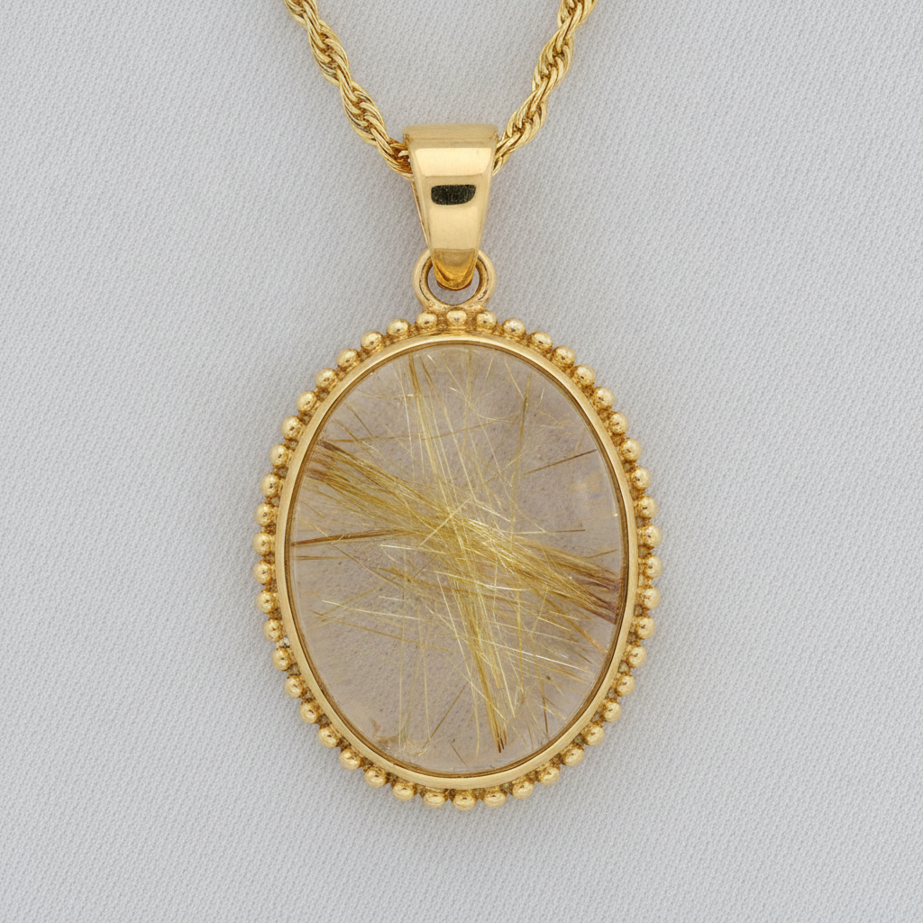 Custom 14K Gold Golden Rutilated Quartz Pendant