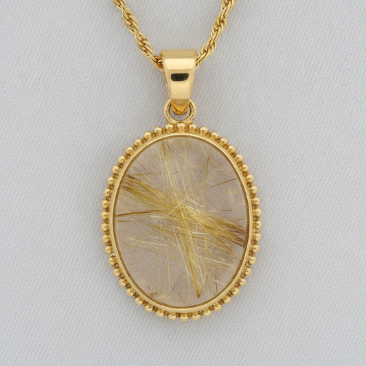 Custom 14K Gold Golden Rutilated Quartz Pendant