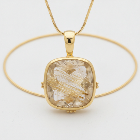 Custom 14K Gold Golden Rutilated Quartz Pendant