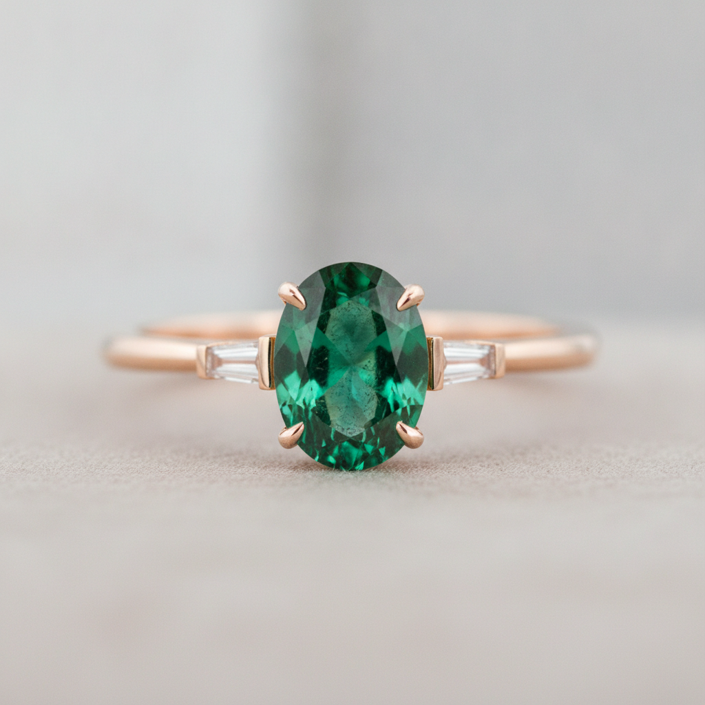 Custom 14K Rose Gold Emerald Ring