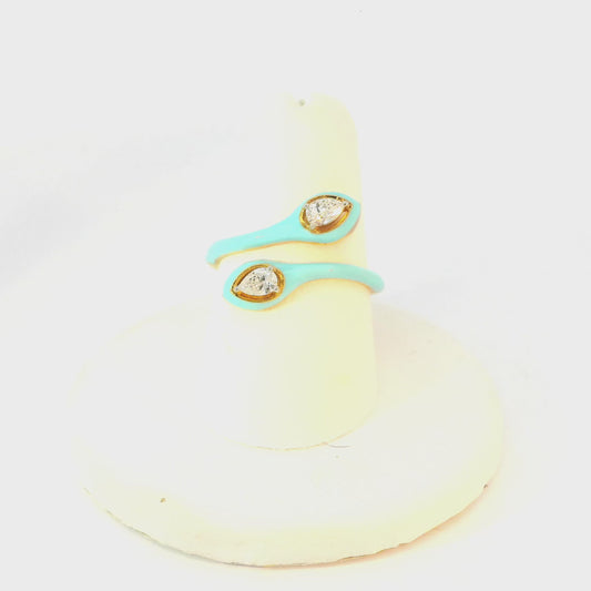 Turquoise Enamel & Pear shape Diamond Gold Ring