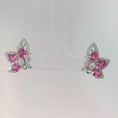 Load and play video in Gallery viewer, Vivid Pink Sapphire Cluster Earrings in White Gold
