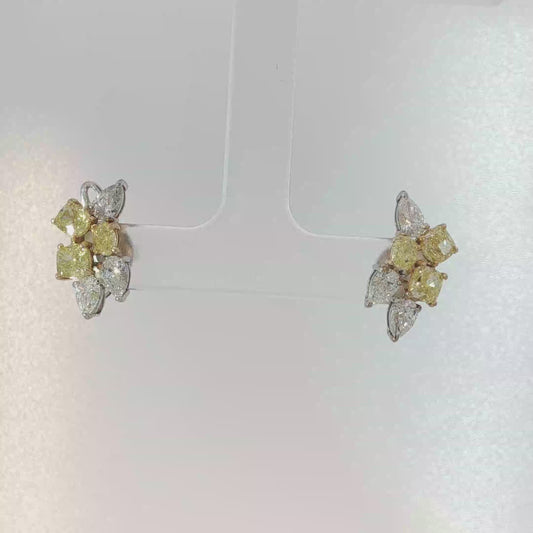 Fancy Intense Yellow Diamond Cluster Earrings in White Gold