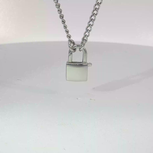 Silver Chain Necklace with Padlock Pendant