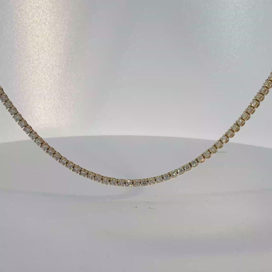 Yellow Gold Diamond Tennis Necklace with Round Diamonds