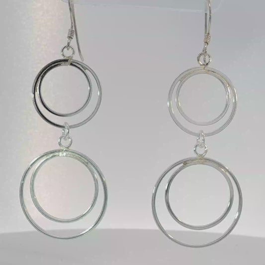 Sterling Silver Double Circle Dangle Earrings