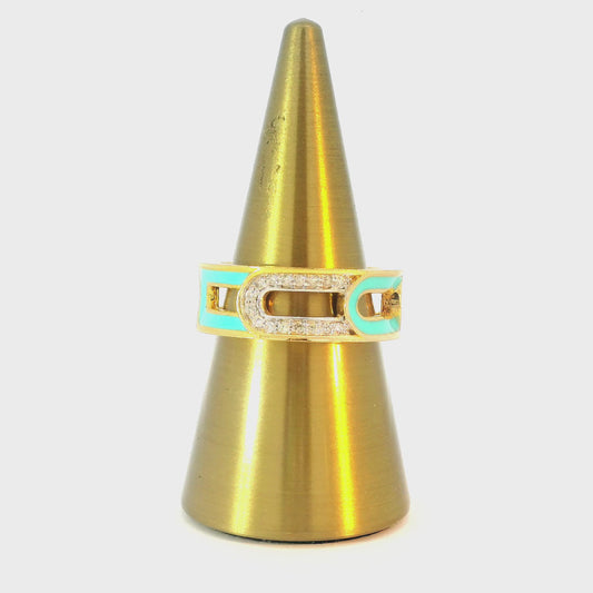 Turquoise Enamel & Diamond Gold rold