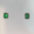 Load and play video in Gallery viewer, Emerald Cut Emerald Halo Stud Earrings in White Gold
