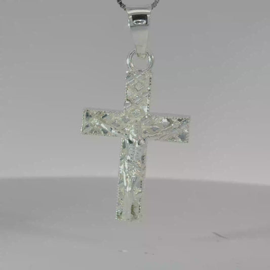Sterling Silver Crucifix Pendant with White Gold Finish