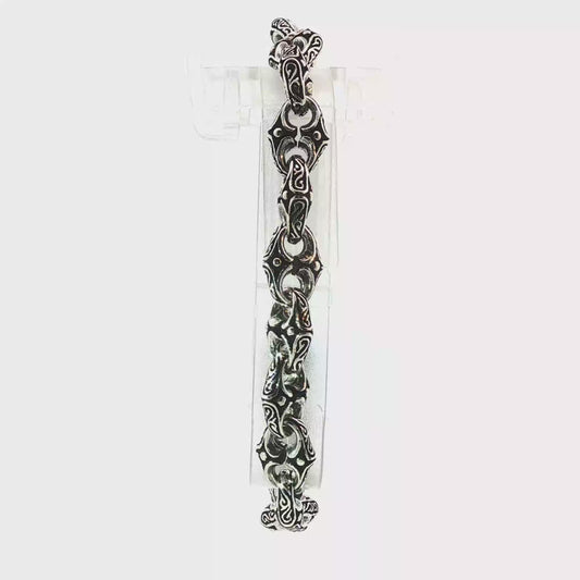 Sterling Silver Gothic Chain Bracelet with Intricate Drawn Detailing