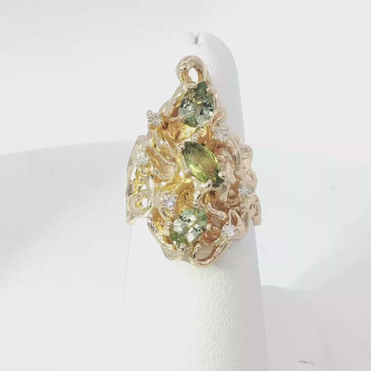 Yellow Gold Cocktail Ring with Multi-Shaped Sapphires