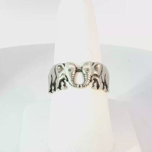 Sterling Silver Elephant Trunk to Trunk Band Ring