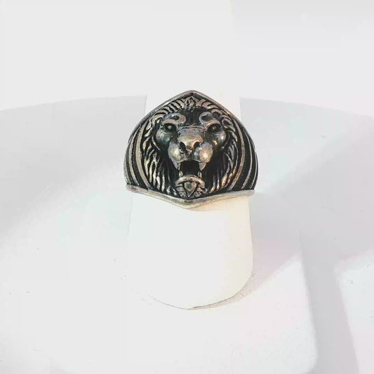 Silver Lion Head Signet Ring
