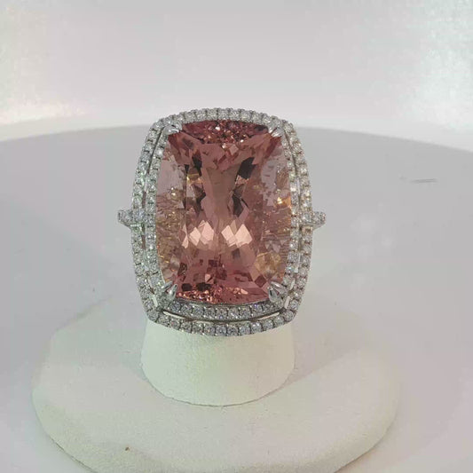 White Gold Cocktail Ring with Reddish Orange Morganite Gemstone