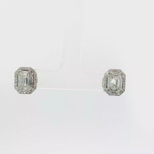 White Gold Stud Earrings with Emerald Cut Diamonds